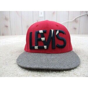 Levis Hat Cap Snap Back One Size Red Blue Spell Out Logo Adjustable Mens